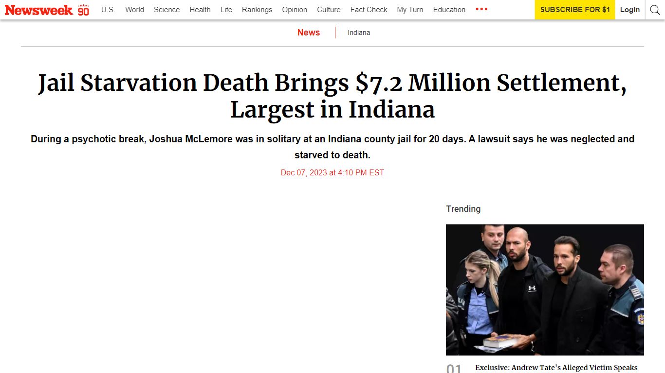 Jail Starvation Death Brings $7.2 Million Settlement ... - Newsweek